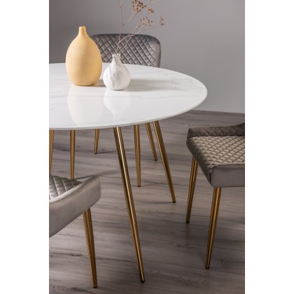 Francesca White Marble Effect Sintered Stone 4 seater Dining Table with Gold Legs