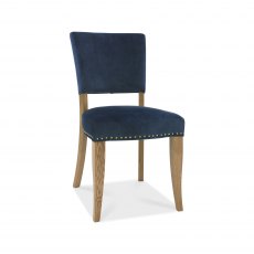 Rustic Oak Uph Chair -  Dark Blue Velvet Fabric  (Pair)