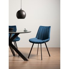 Fontana - Blue Velvet Fabric Chairs with Black Legs (Pair)