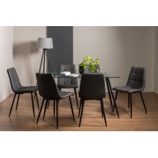 Martini Clear Glass 6 Seater Table & 6 Mondrian Dark Grey Faux Leather Chairs