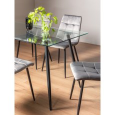 Martini Clear Glass 6 Seater Table & 4 Mondrian Grey Velvet Chairs