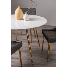Francesca White Glass 4 Seater Table & 4 Cezanne Dark Grey Faux Leather Chairs - Gold Legs