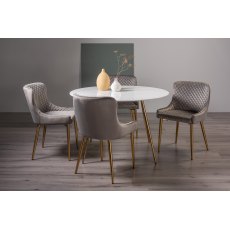 Francesca White Glass 4 Seater Table & 4 Cezanne Grey Velvet Chairs - Gold Legs