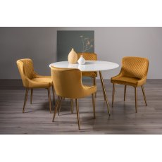 Francesca White Glass 4 Seater Table & 4 Cezanne Mustard Velvet Chairs - Gold Legs