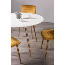 Francesca White Glass 4 Seater Table & 4 Rothko Mustard Velvet Chairs - Gold Legs