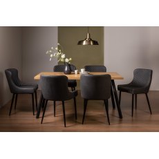 Ramsay Oak Melamine 6 Seater Table - 4 Legs & 6 Cezanne Dark Grey Faux Leather Chairs - Black Legs