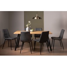 Ramsay Oak Melamine 6 Seater Table - 4 Legs & 6 Mondrian Dark Grey Faux Leather Chairs