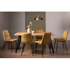 Ramsay Oak Melamine 6 Seater Table - 4 Legs & 6 Mondrian Mustard Velvet Chairs