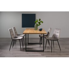 Ramsay Oak Melamine 6 Seater Table - U Leg & 4 Mondrian Grey Velvet Chairs