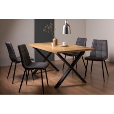 Ramsay Oak Melamine 6 Seater Table - X Leg & 4 Mondrian Dark Grey Faux Leather Chairs