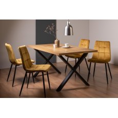 Ramsay Oak Melamine 6 Seater Table - X Leg & 4 Mondrian Mustard Velvet Chairs