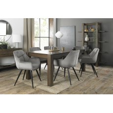 Turin Dark Oak Large 6-8 Seater Table & 6 Dali Grey Velvet Chairs