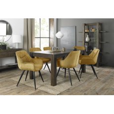 Turin Dark Oak 6-8 Seater Table & 6 Dali Mustard Velvet Chairs