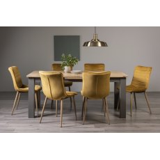 Oakham Scandi Oak 6-8 Seater Table - Dark Grey Legs & 6 Eriksen Mustard Velvet Chairs