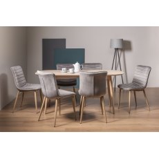 Dansk Scandi Oak 6 Seater Table & 6 Eriksen Grey Velvet Chairs