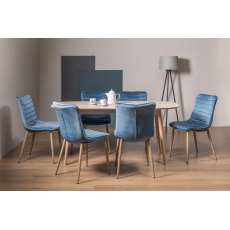 Dansk Scandi Oak 6 Seater Table & 6 Eriksen Petrol Blue Velvet Chairs