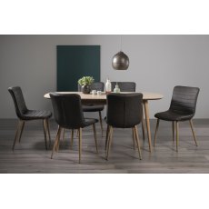 Dansk Scandi Oak 6-8 Seater Table & 6 Eriksen Dark Grey Faux Leather Chairs