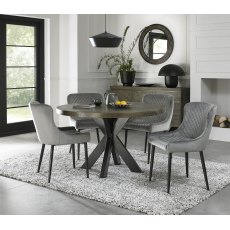 Ellipse Fumed Oak 4 Seater Table & 4 Cezanne Grey Velvet Chairs - Black Legs