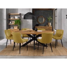 Ellipse Rustic Oak 6 Seater Table & 6 Cezanne Mustard Velvet Chairs - Black Legs