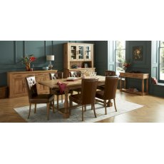 Westbury Rustic Oak 4-6 Seater Table & 6 Upholstered Chairs in Rustic Tan Faux Leather