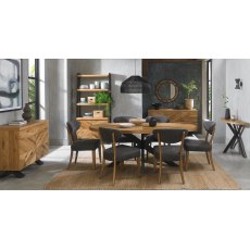 Ellipse Rustic Oak 6 Seater Table & 6 Ellipse Upholstered Chairs in Dark Grey Fabric