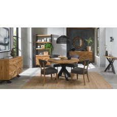 Ellipse Rustic Oak 4 Seater Table & 4 Ellipse Upholstered Chairs in Dark Grey Fabric