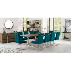 Tivoli Dark Oak 6-10 Seater Table & 10 Cantilever Chairs in Sea Green Velvet