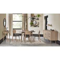 Dansk Scandi Oak 4 Seater Table & 4 Veneer Back Chairs in Cold Steel Fabric