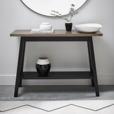 Camden Weathered Oak & Peppercorn Console Table With Shelf