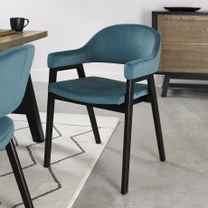 Camden Peppercorn Upholstered Arm Chair in an Azure Velvet Fabric (Pair)