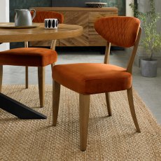 Ellipse Rustic Oak Upholstered Chair - Rust Velvet Fabric (Pair)