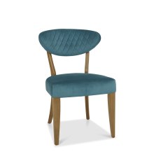 Ellipse Rustic Oak Upholstered Chair - Azure Velvet Fabric (Pair)