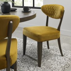 Ellipse Fumed Oak Upholstered Chair - Mustard Velvet Fabric (Pair)