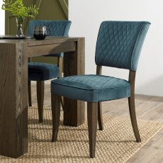 Logan Fumed Oak Upholstered Chair - Azure Velvet Fabric (Pair)
