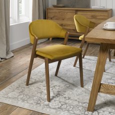 Camden Rustic Oak Upholstered Chair in a Mustard Velvet Fabric (Pair)