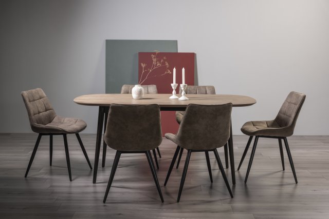 Gallery Collection Vintage Weathered Oak 6 Seater Table & 6 Seurat Tan Faux Suede Fabric Chairs
