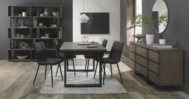 Signature Collection Tivoli Weathered Oak 4-6 Seater Table & 4 Mondrian Dark Grey Faux Leather Chairs
