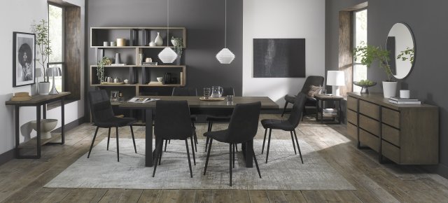 Signature Collection Tivoli Weathered Oak 6-8 Seater Table & 6 Mondrian Dark Grey Faux Leather Chairs