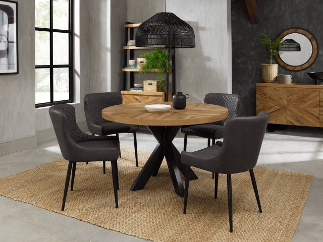 Bentley Designs Ellipse Rustic Oak 4 seater dining table with 4 Cezanne chairs- dark grey faux leather fabric