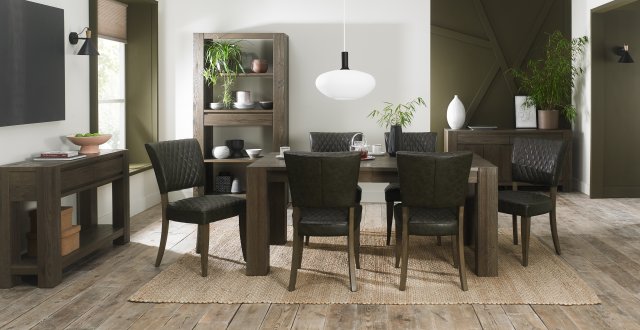 Bentley Designs Logan Fumed Oak 6-8 Seater Dining Set & 6 Uph Chairs- Old West Vintage- feature