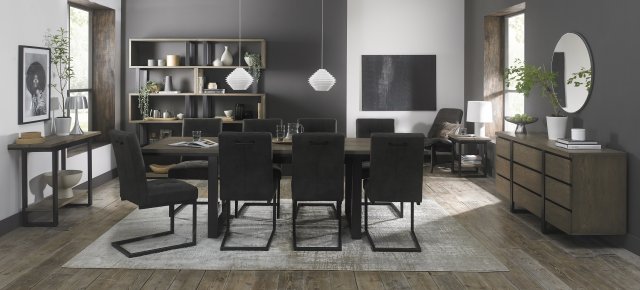 Bentley Designs Tivoli Weathered Oak 6-8 Seater Dining Set & 8 Indus Cantilever Chairs- Dark Grey Fabric- feature