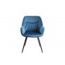 Signature Collection Indus Rustic Oak 4 Seater Table & 4 Dali Petrol Blue Velvet Chairs - Black Legs