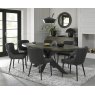 Bentley Designs Ellipse fumed oak 6 seater dining table with 6 Cezanne chairs- dark grey faux leather