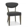 Bentley Designs Ellipse Fumed Oak 6 Seater Dining Table & 6 Ellipse Fumed Oak Upholstered Chairs- Dark Grey Fabric- chair fro