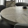 Bentley Designs Ellipse & Logan Fumed Oak 4 Seater Dining Set & 4 Uph Chairs- Dark Grey Fabric- table close up
