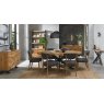 Bentley Designs Ellipse Rustic Oak 6 Seater Dining Set & 6 Uph Chairs- Dark Grey Fabric- feature