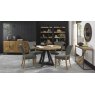 Bentley Designs Indus Rustic Oak 4 Seater Circular Dining Set & 4 Upholstered Chairs in Dark Grey Fabric- feature