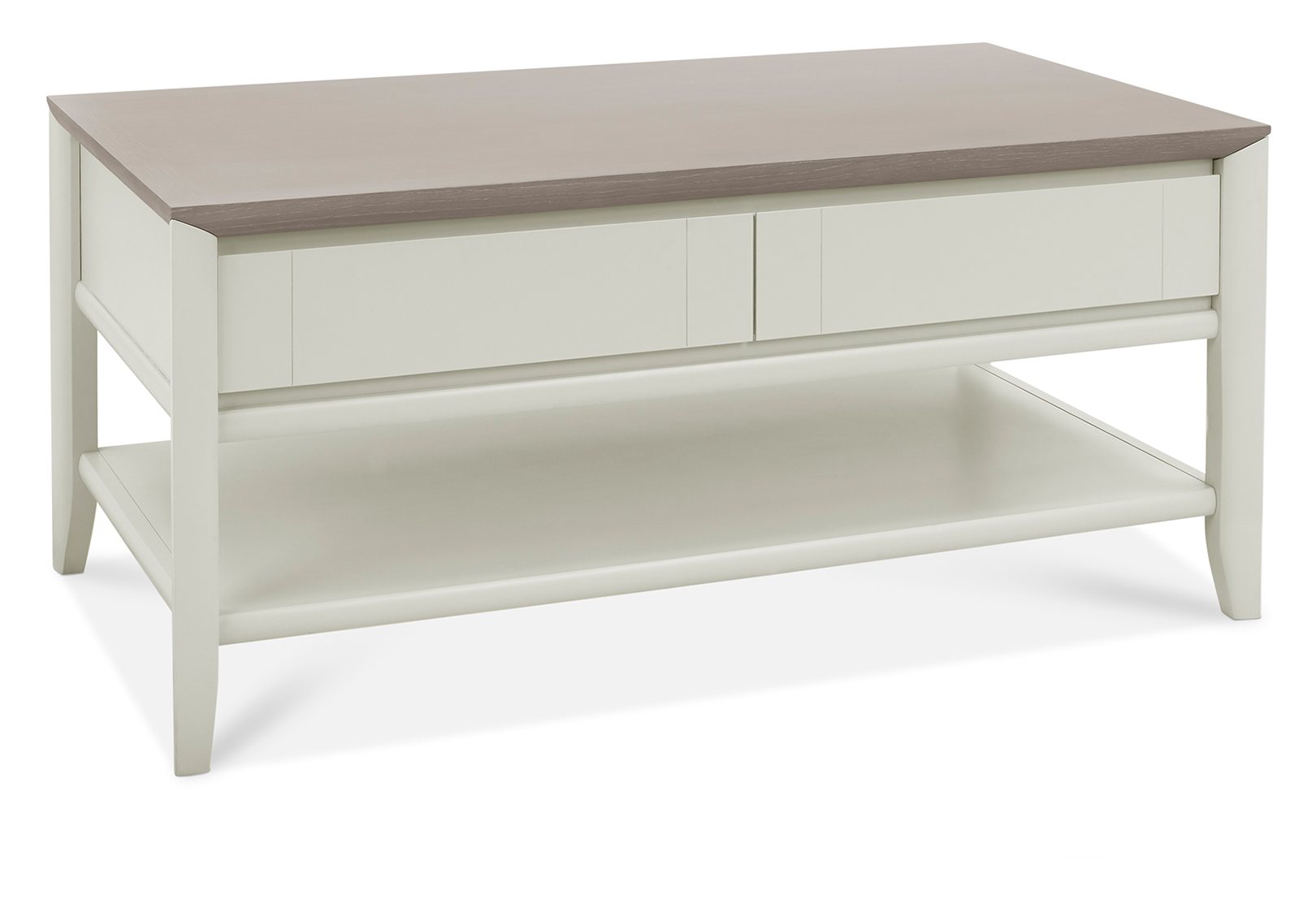 Bergen Grey Washed Oak & Soft Grey Coffee Table With Drawers Bentley