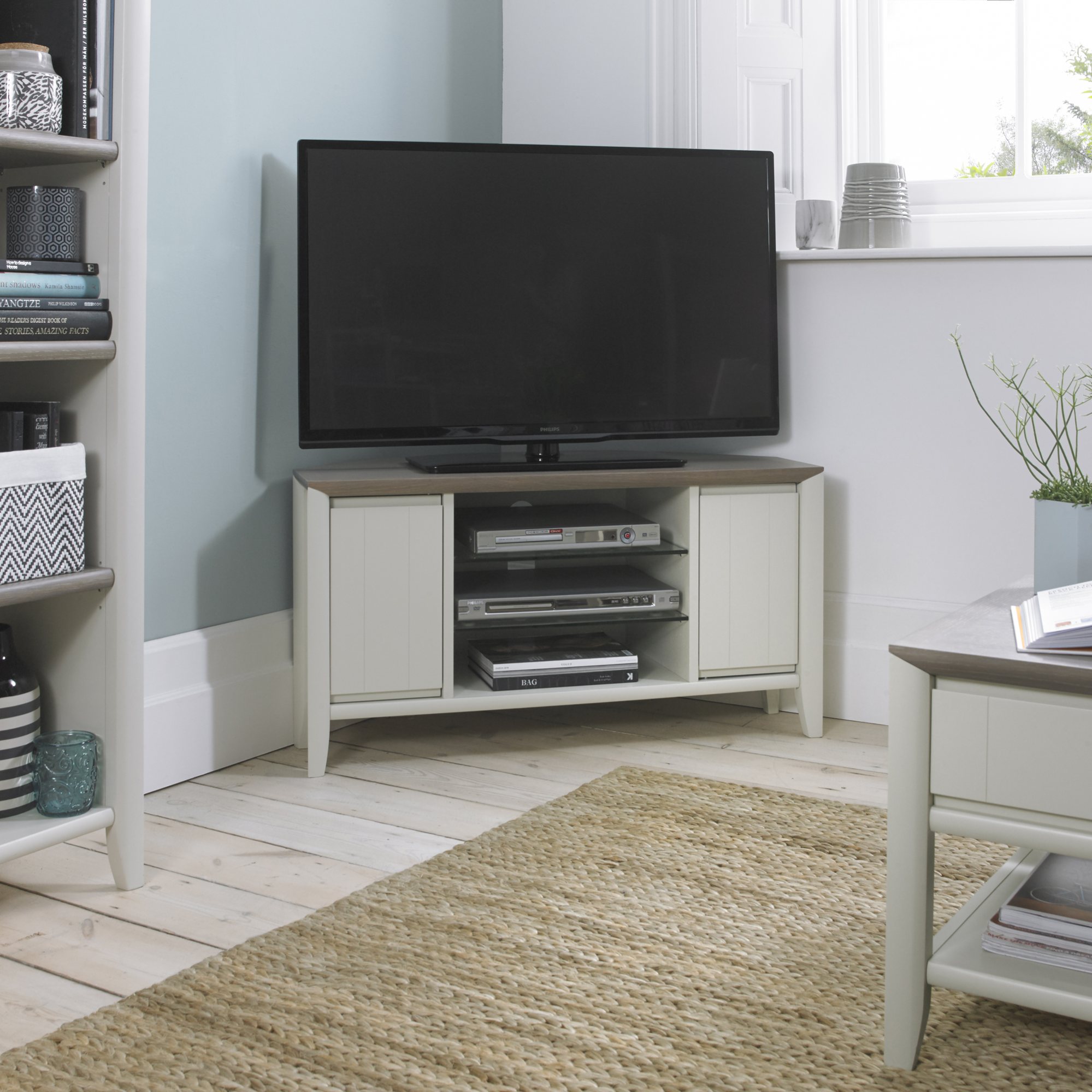 Bergen Grey Washed Oak & Soft Grey Corner Entertainment Unit Bentley