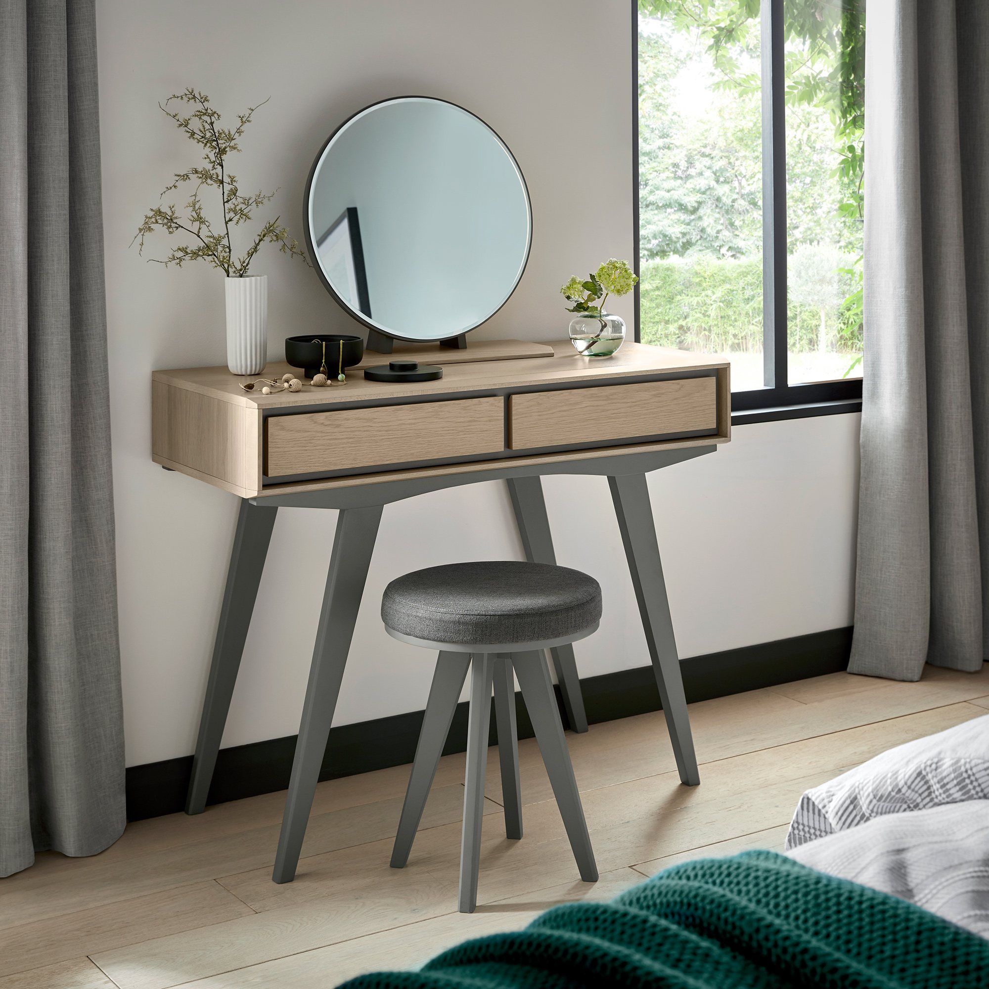 Brunel Scandi Oak & Dark Grey Vanity Mirror Bedroom Bentley Designs